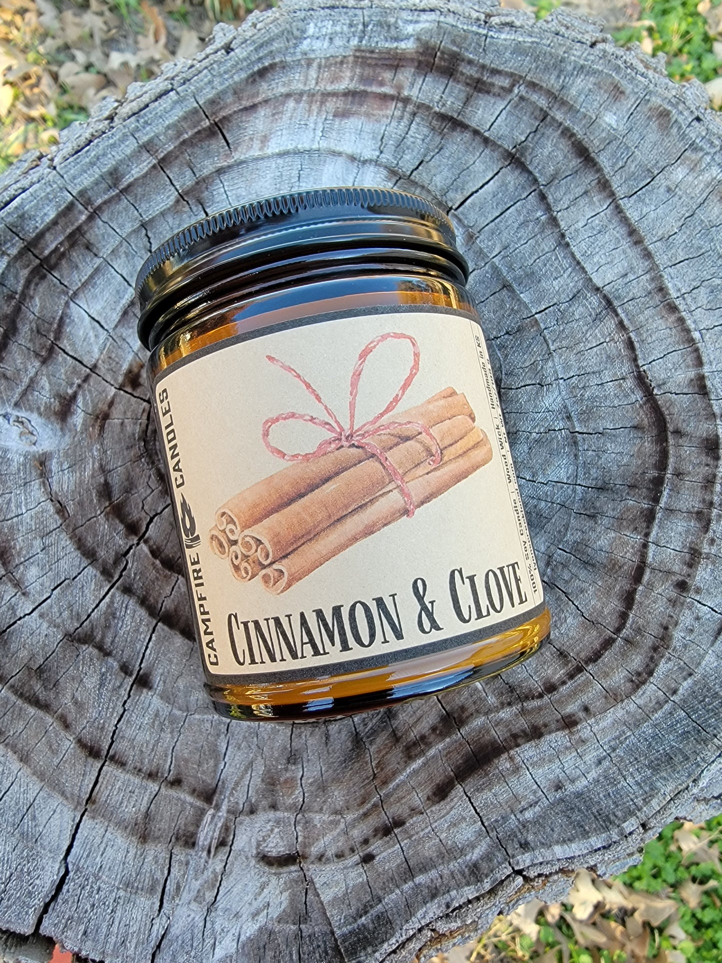 Cinnamon and Clove | Soy Candle with Wooden Wick | Campfire Candles