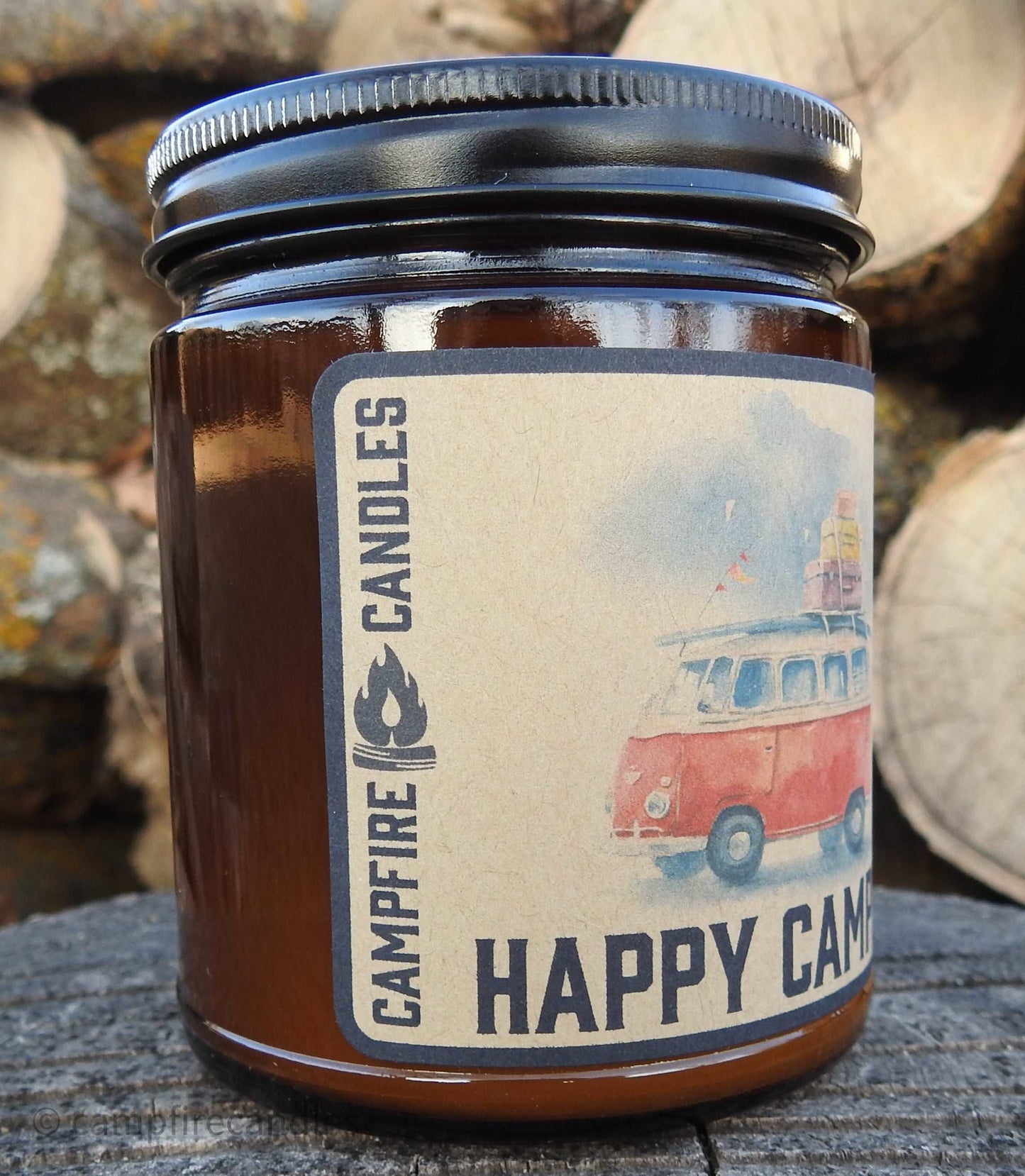 Happy Camper | Soy Candle with Wooden Wick | Campfire Candles