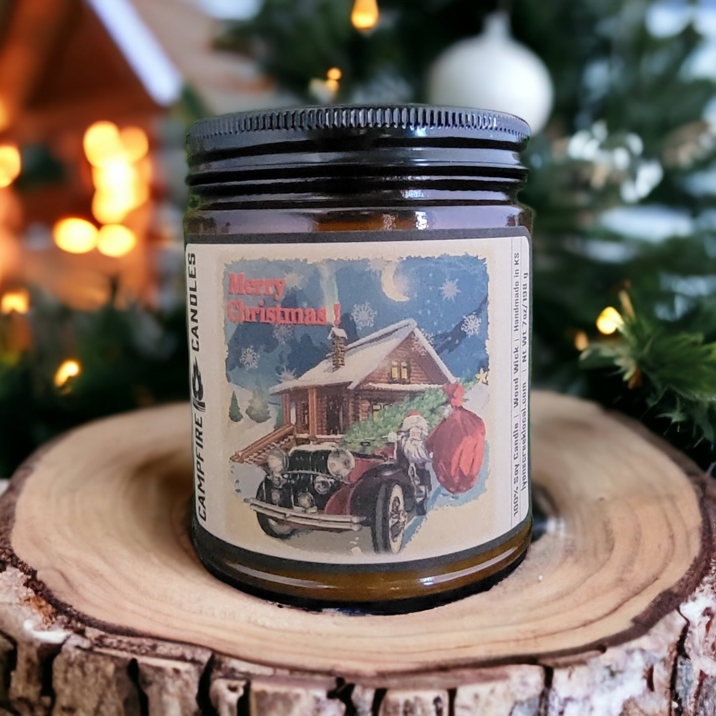 Merry Christmas | Soy Candle with Wooden Wick | Campfire Candles